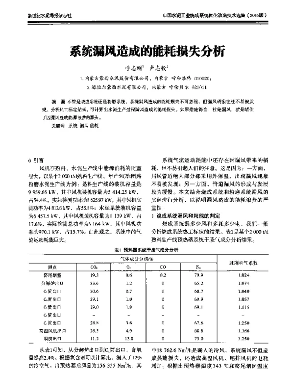 系统漏风造成的能耗损失分析