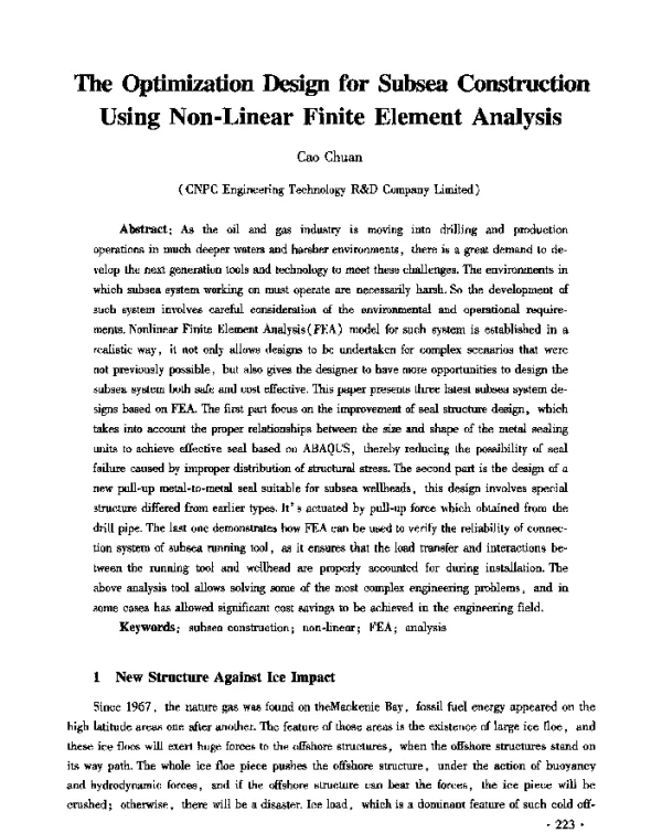 TheOptimizationDesignforSubseaConstructionUsingNon-LinearFiniteElementAnalysis