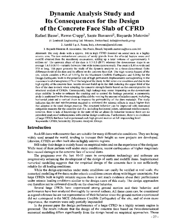 DynamicAnalysisStudyandItsConsequencesfortheDesignoftheConcreteFaceSlabofCFRD