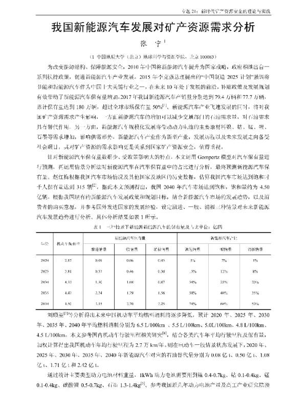 我国新能源汽车发展对矿产资源需求分析