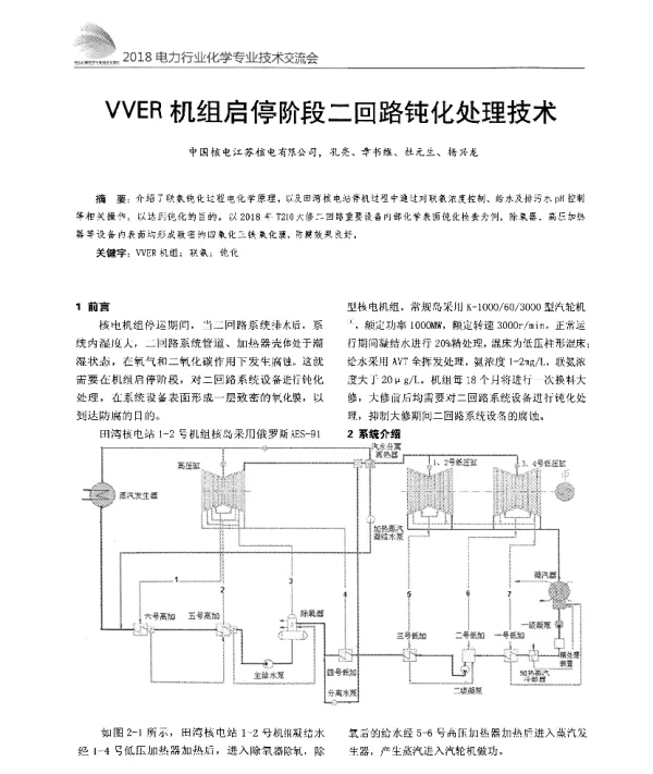 VVER机组启停阶段二回路钝化处理技术