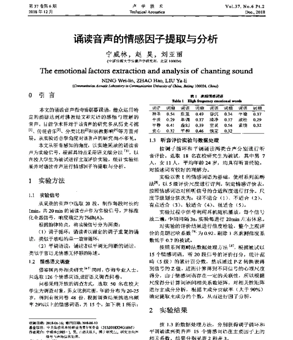 诵读音声的情感因子提取与分析