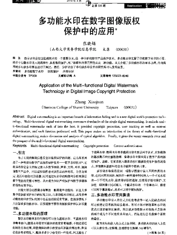 多功能水印在数字图像版权保护中的应用