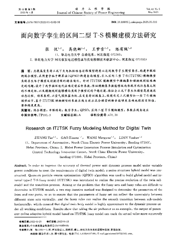 面向数字孪生的区间二型T-S模糊建模方法研究