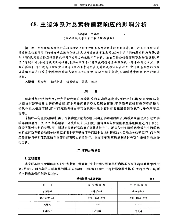 主缆体系对悬索桥偏载响应的影响分析