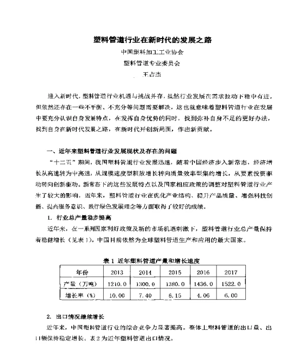 塑料管道行业在新时代的发展之路