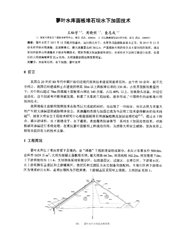 蓼叶水库面板堆石坝水下加固技术