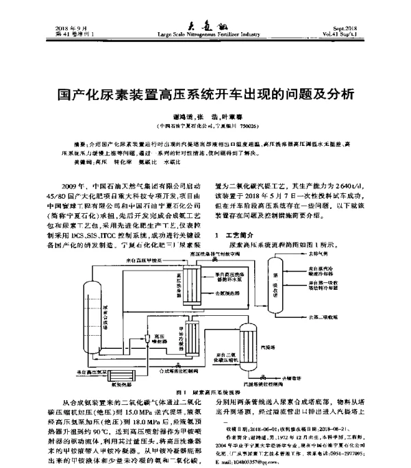 国产化尿素装置高压系统开车出现的问题及分析
