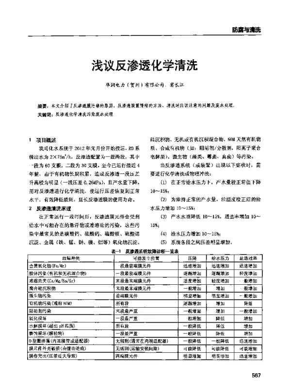 浅议反渗透化学清洗
