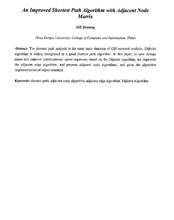AnImprovedShortestPathAlgorithmwithAdjacentNodeMatrix