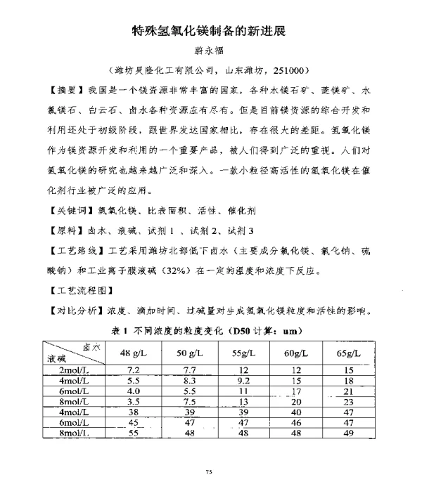 特殊氢氧化镁制备的新进展