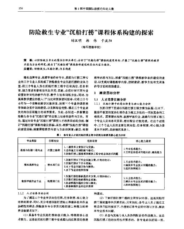 防险救生专业“沉船打捞”课程体系构建的探索