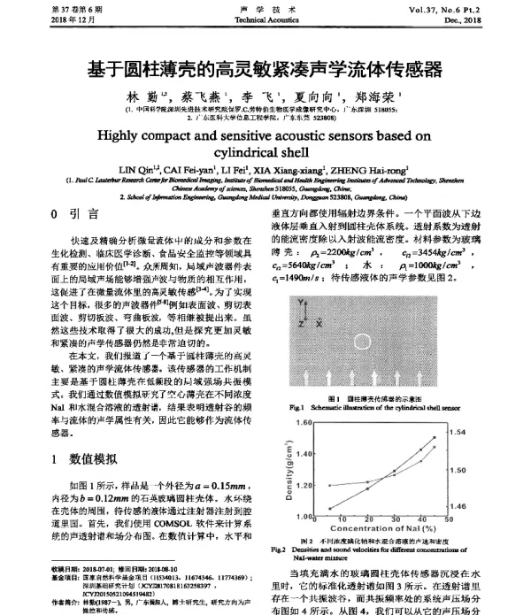 基于圆柱薄壳的高灵敏紧凑声学流体传感器