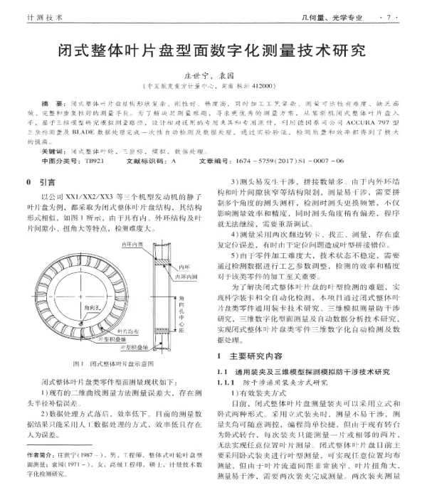 闭式整体叶片盘型面数字化测量技术研究