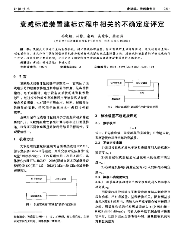 衰减标准装置建标过程中相关的不确定度评定