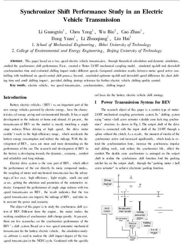 SynchronizerShiftPerformanceStudyinanElectricVehicleTransmission