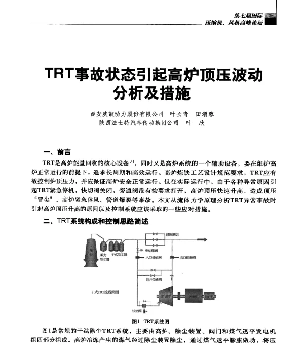 TRT事故状态引起高炉顶压波动分析及措施