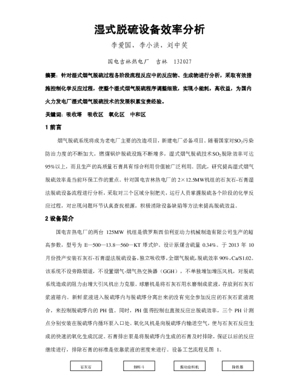 湿式脱硫设备效率分析