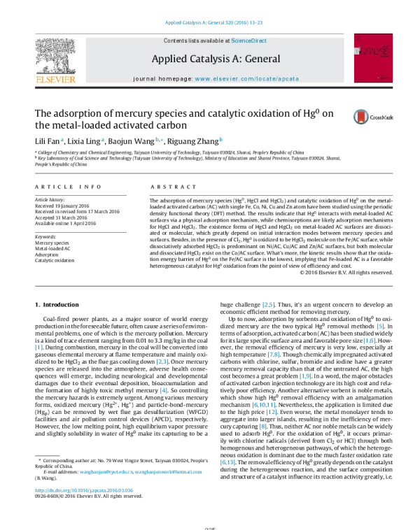 TheadsorptionofmercuryspeciesandcatalyticoxidationofHg0onthemetal-loadedactivatedcarbon