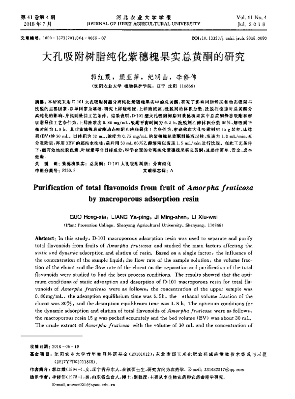 大孔吸附树脂纯化紫穗槐果实总黄酮的研究