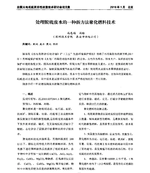 处理脱硫废水的一种新方法聚化燃料技术
