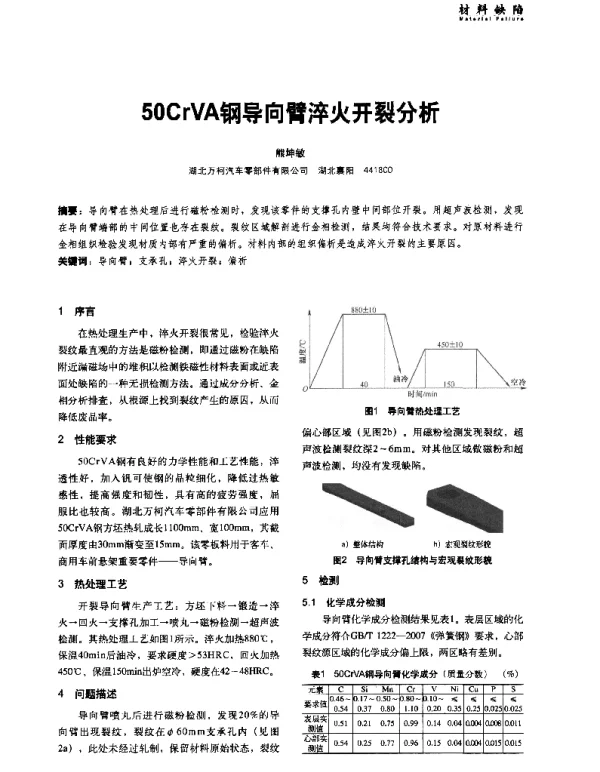 50CrVA钢导向臂淬火开裂分析