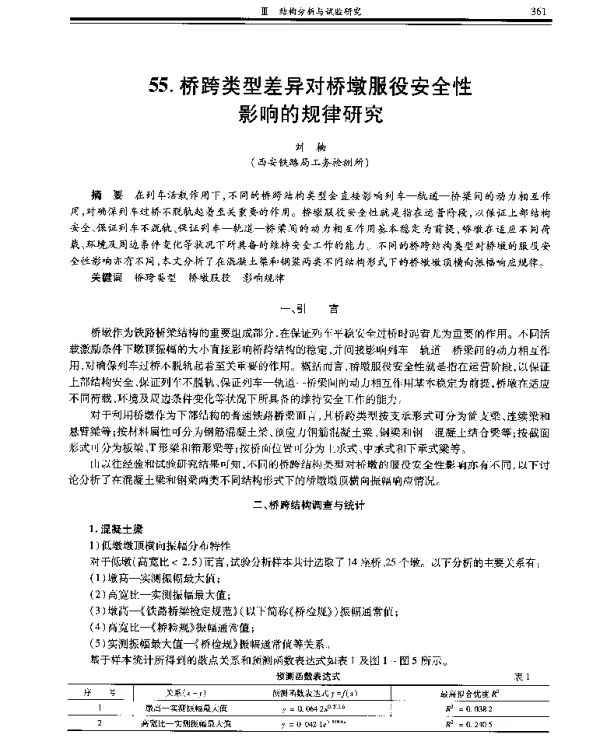 桥跨类型差异对桥墩服役安全性影响的规律研究