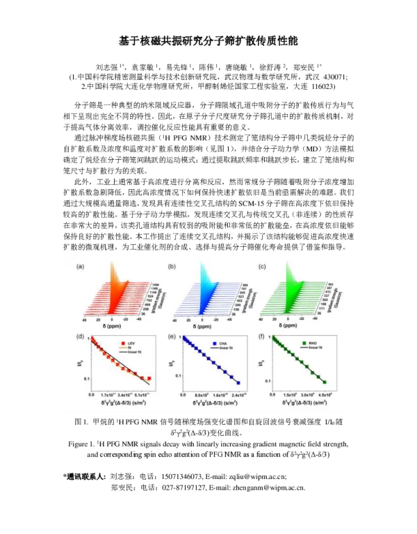基于核磁共振研究分子筛扩散传质性能