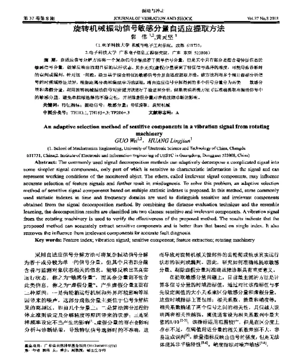 旋转机械振动信号敏感分量自适应提取方法