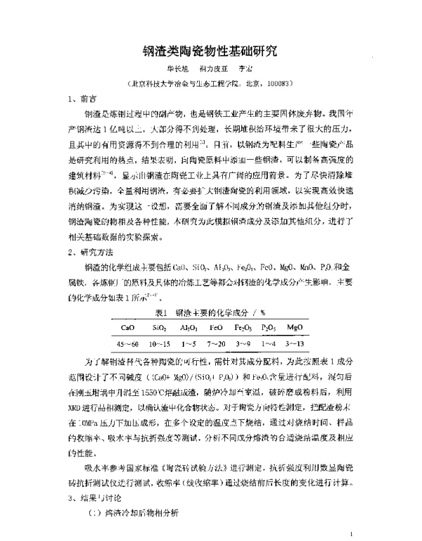 钢渣类陶瓷物性基础研究