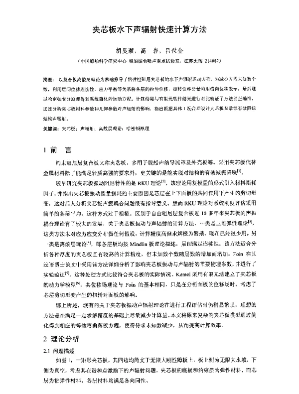 夹芯板水下声辐射快速计算方法