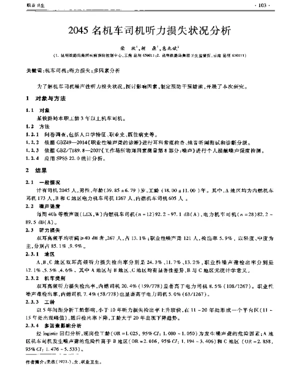 2045名机车司机听力损失状况分析