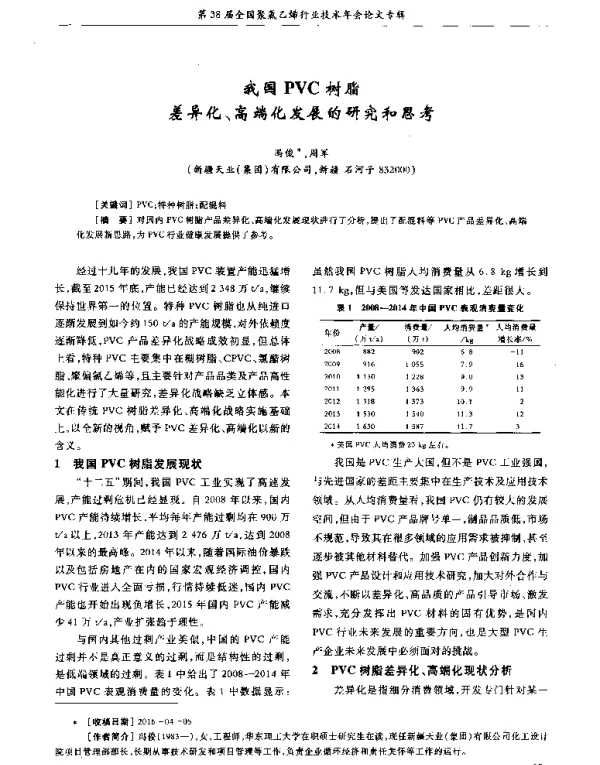 我国PVC树脂差异化、高端化发展的研究和思考