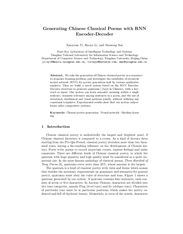 GeneratingChineseClassicalPoemswithRNNEncoder-Decoder