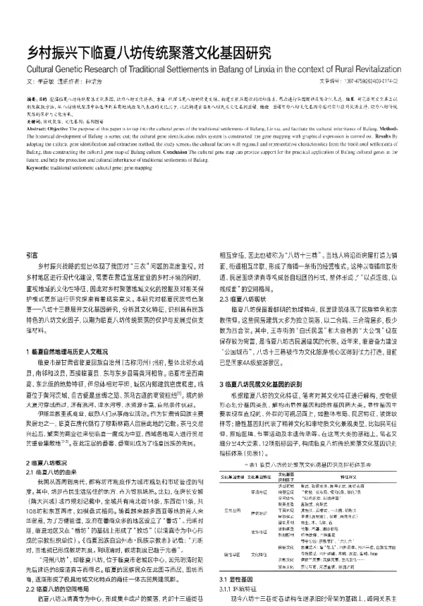 乡村振兴下临夏八坊传统聚落文化基因研究