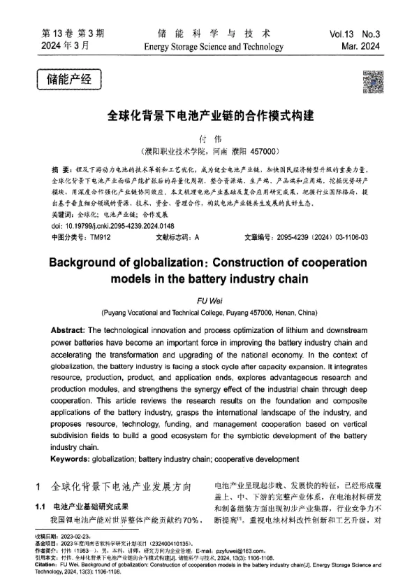 全球化背景下电池产业链的合作模式构建