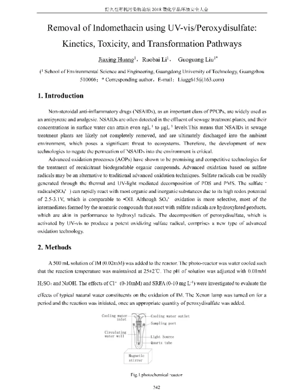 RemovalofIndomethacinusingUV-visPeroxydisulfateKineticsToxicityandTransformationPathways