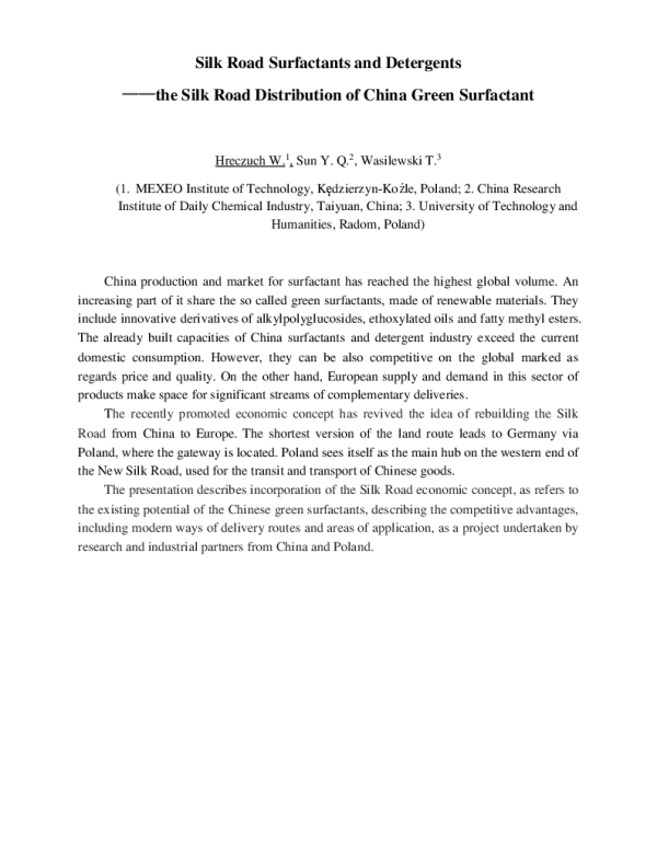 SilkRoadSurfactantsandDetergents--theSilkRoadDistributionofChinaGreenSurfactant