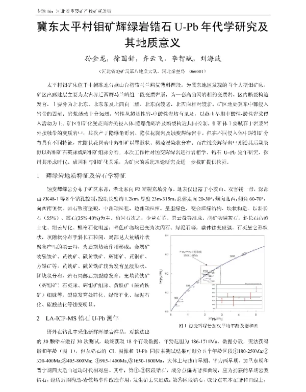 冀东太平村钼矿辉绿岩锆石U-Pb年代学研究及其地质意义