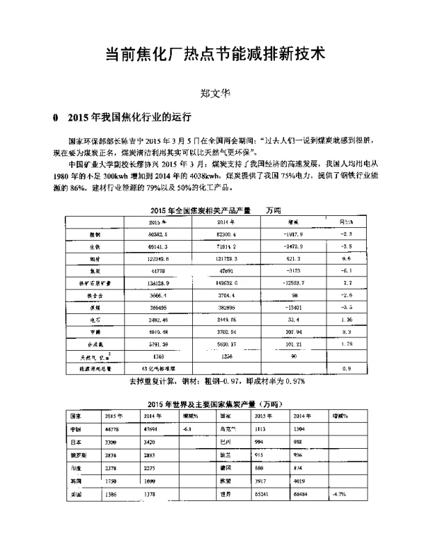 当前焦化厂热点节能减排新技术