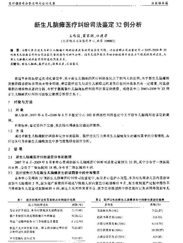 新生儿脑瘫医疗纠纷司法鉴定32例分析