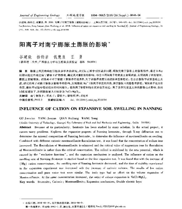 阳离子对南宁膨胀土膨胀的影响
