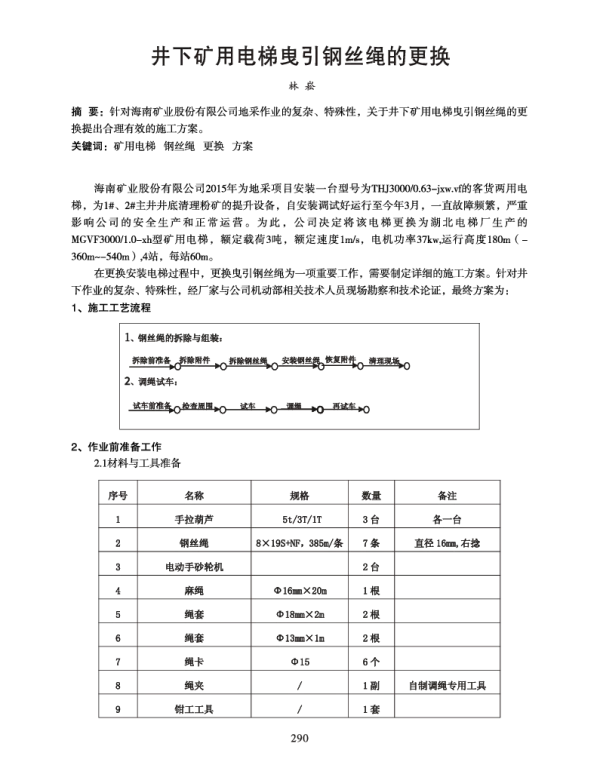 井下矿用电梯曳引钢丝绳的更换