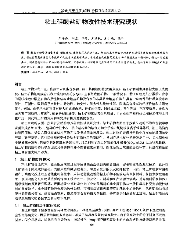 粘土硅酸盐矿物改性技术研究现状