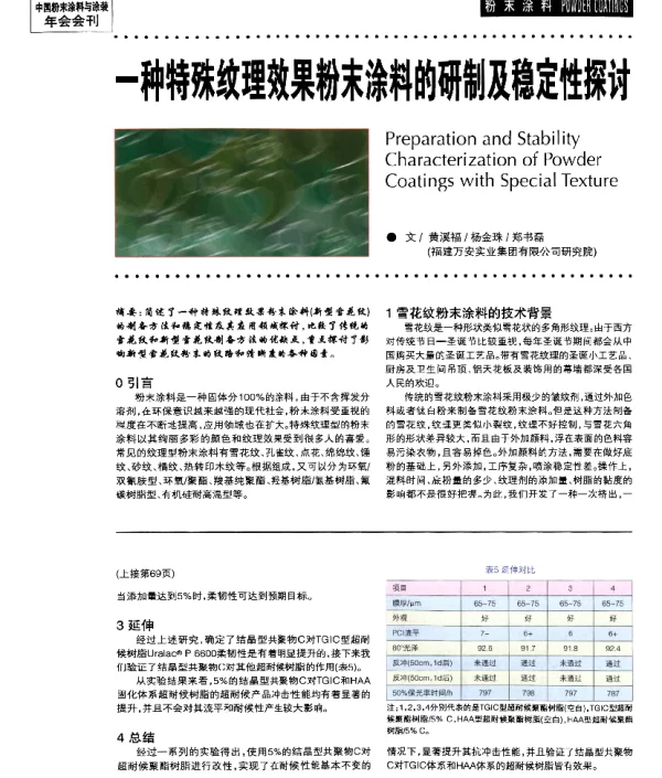 一种特殊纹理效果粉末涂料的研制及稳定性探讨