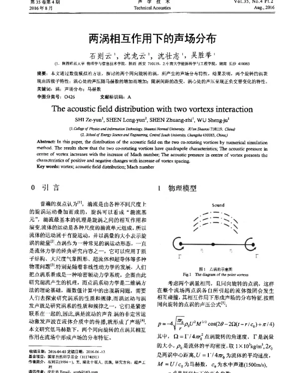 两涡相互作用下的声场分布