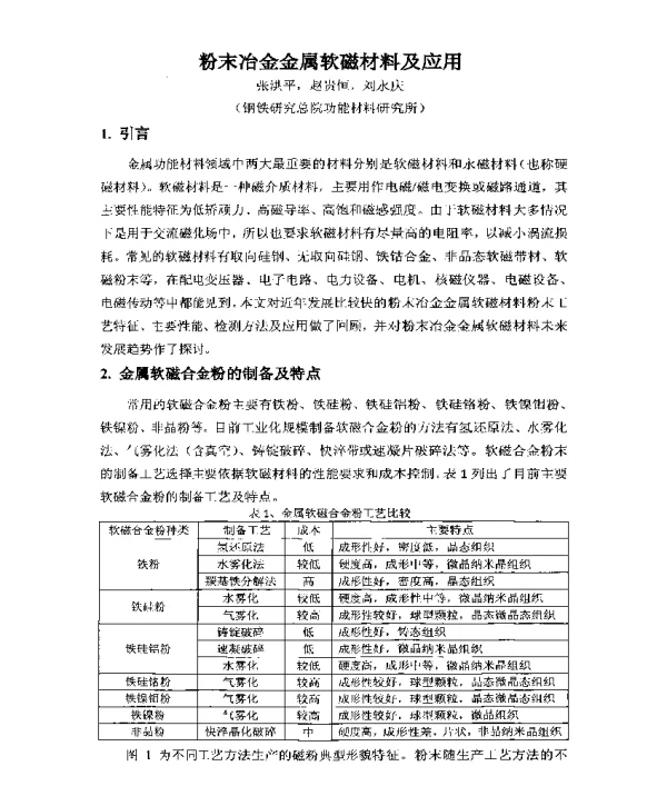 粉末冶金金属软磁材料及应用