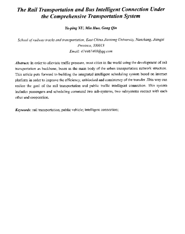 TheRailTransportationandBusIntelligentConnectionUndertheComprehensiveTransportationSystem