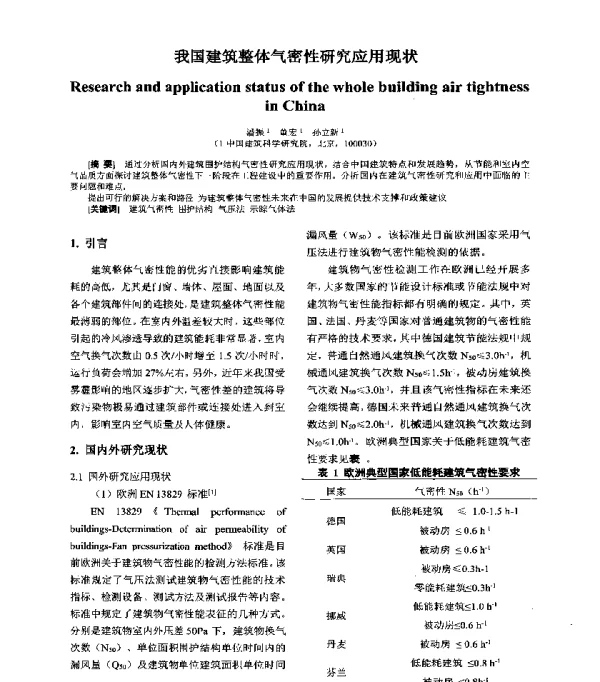 我国建筑整体气密性研究应用现状