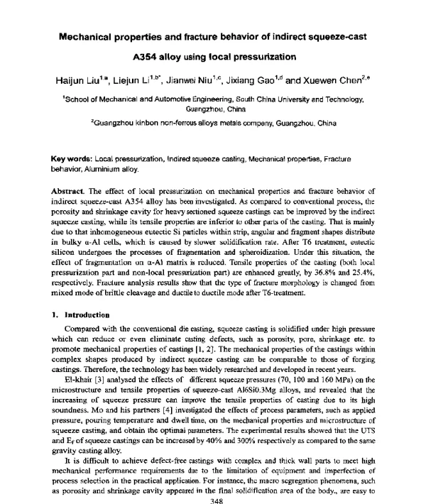 Mechanicalpropertiesandfracturebehaviorofindirectsqueeze-castA354alloyusinglocalpressurization